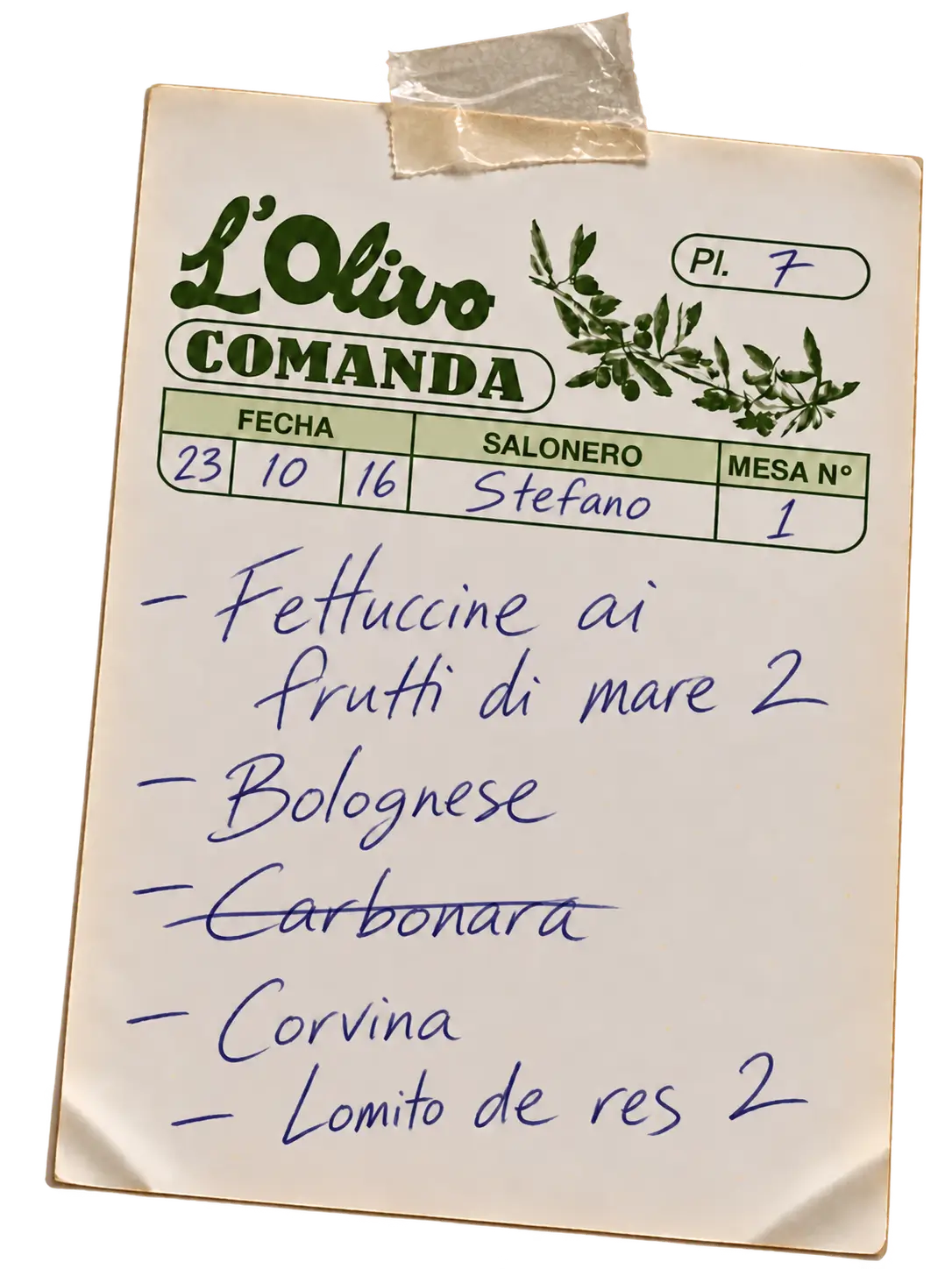 Bloc de comandas de L’Olivo